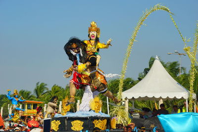 Low angle view of statue against clear sky