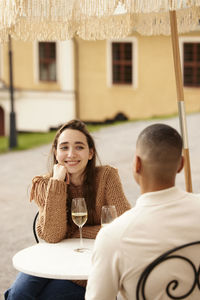 Couple celebrating on patio