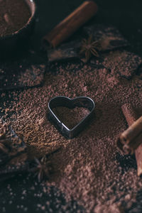 High angle view of heart shape on table