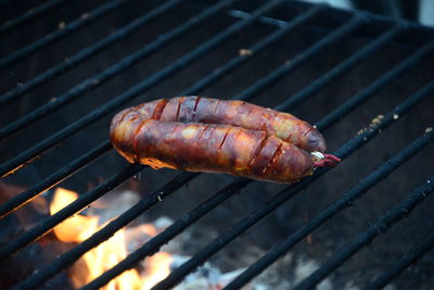 Close-up of meat on barbecue grill