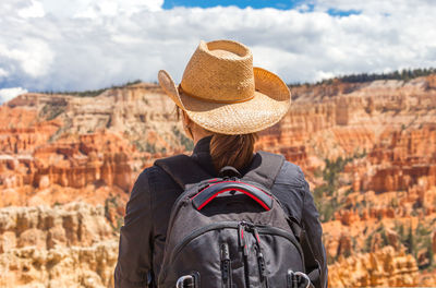 Rear view of man wearing hat