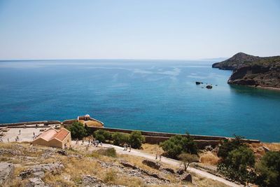 High angle view of sea against clear sky