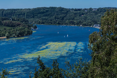 High angle view of bay against sky