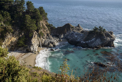 High angle view of rocks by sea