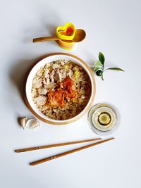 High angle view of food in bowl on table