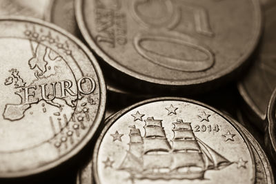 Close-up of european union coins