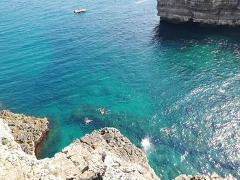 High angle view of rocks in sea