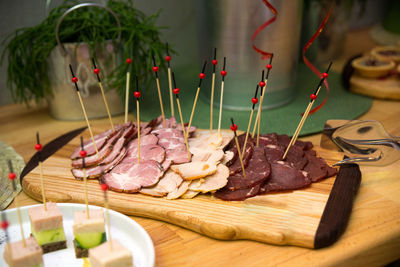 High angle view of food on cutting board