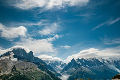 Scenic view of snowcapped mountains against sky