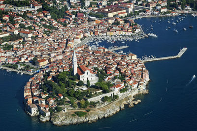Aerial photo of rovinj town, istra, croatia