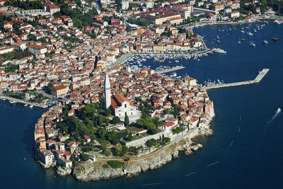 High angle view of buildings in city