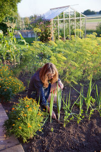 Woman working in garden