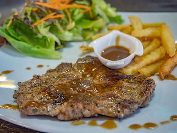 Close-up of food served on plate
