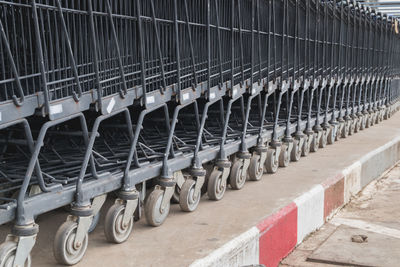 Row of shopping carts in store