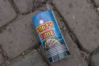 High angle view of text on street