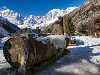 Icy fountain in the village of macugnaga