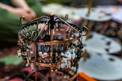 Close-up of rusty metal in market