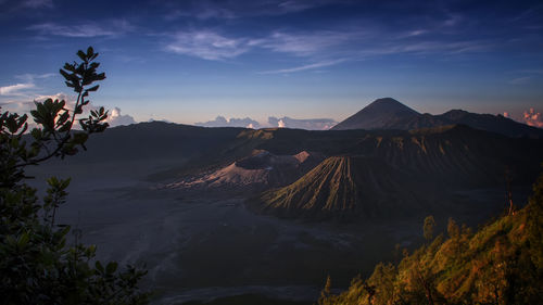 Volcanic landscape against blue sky