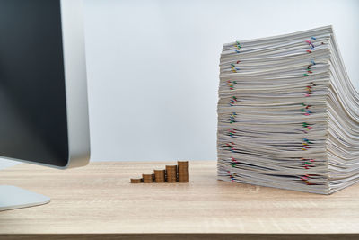 Stack of books on table