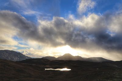 Scenic view of mountains against sky during sunset