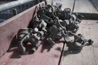 High angle view of work tools on table