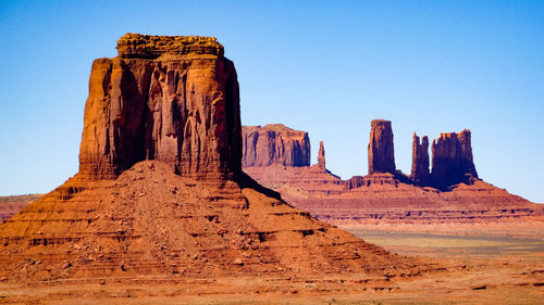 Rock formations against clear blue sky