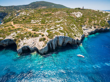 Scenic view of sea and mountains