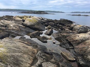 Rocks on shore against sky