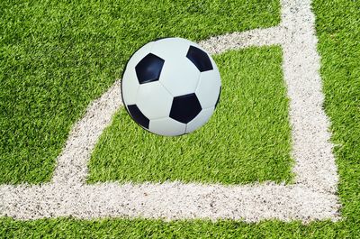 High angle view of soccer ball on grass