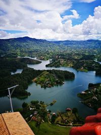 High angle view of landscape against cloudy sky