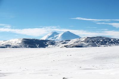 Scenic view of snowcapped mountains against sky