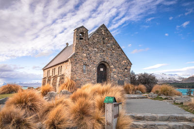 The church of good shepherd in late winter . lake tekapo, canterbury, new zealand south island.