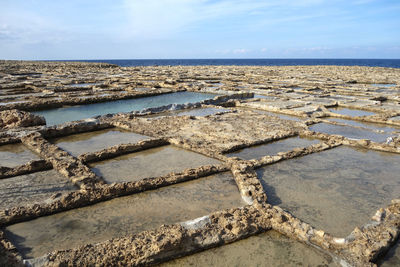 Salt pans in zebbug, malta, longtime locale for salt production, featuring salt pans