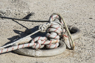 High angle view of shoes on sand