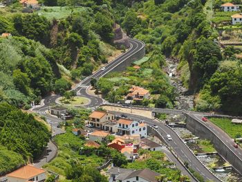 High angle shot of road along countryside landscape