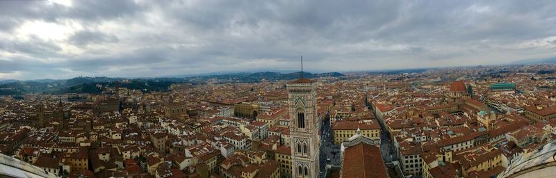 View of cityscape against cloudy sky