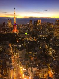 Aerial view of city at night