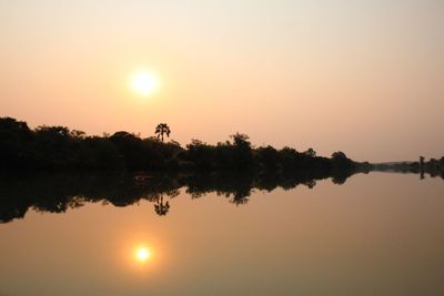 Scenic view of lake against sky during sunset