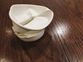 High angle view of ice cream in bowl on table