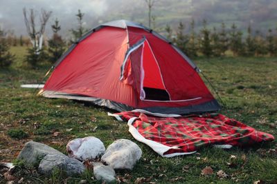 Close-up of tent on grass