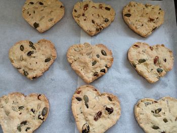 High angle view of cookies