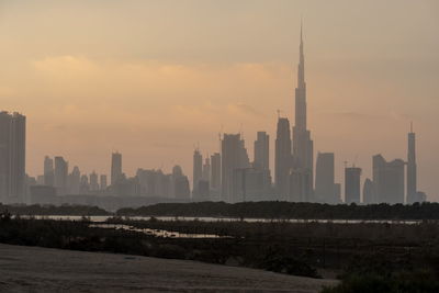 Dubai skyline from ras al khor, united arab emirates