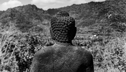 Rear view of a statue