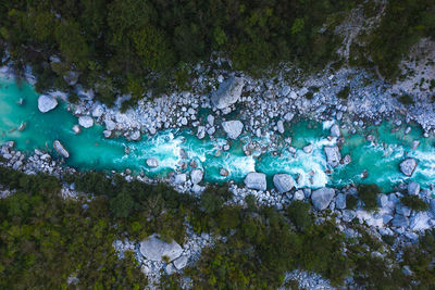 High angle view of rocks in river