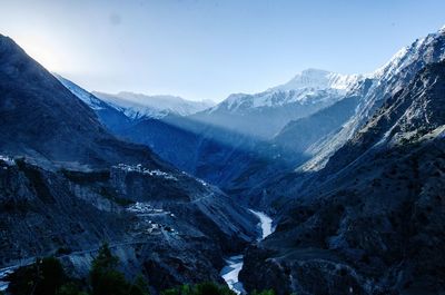 Scenic view of snowcapped mountains against sky