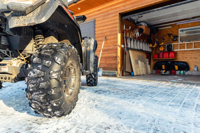 Close-up of car on snow