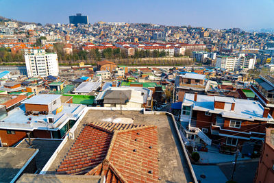 High angle view of townscape against sky