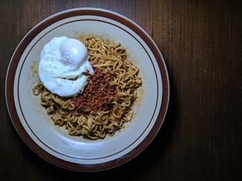 High angle view of breakfast served in plate