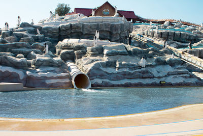 View of swimming pool at seaside