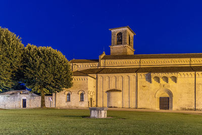 Exterior of historic building against clear blue sky